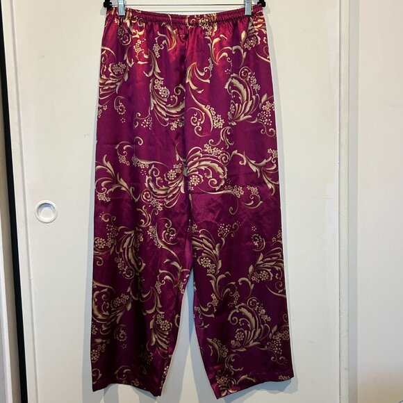 Morgan Taylor Burgundy and Gold Floral Satin Pajama Set - Picture 5 of 13